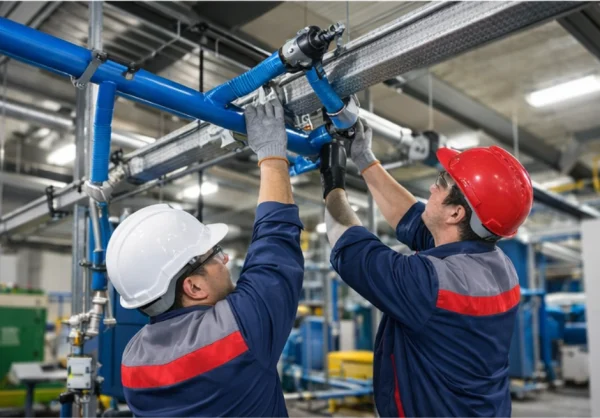 Kỹ thuật viên lắp đặt đường ống khí nén